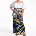 Personalised West Coast Eagles Fan Pride Off Shoulder Maxi Dress Muscular Eagle Mascot Graphic Art With Perth City Skyline