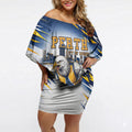 Personalised West Coast Eagles Fan Pride Off Shoulder Short Dress Muscular Eagle Mascot Graphic Art With Perth City Skyline