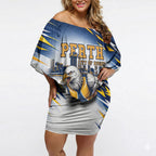 Personalised West Coast Eagles Fan Pride Off Shoulder Short Dress Muscular Eagle Mascot Graphic Art With Perth City Skyline