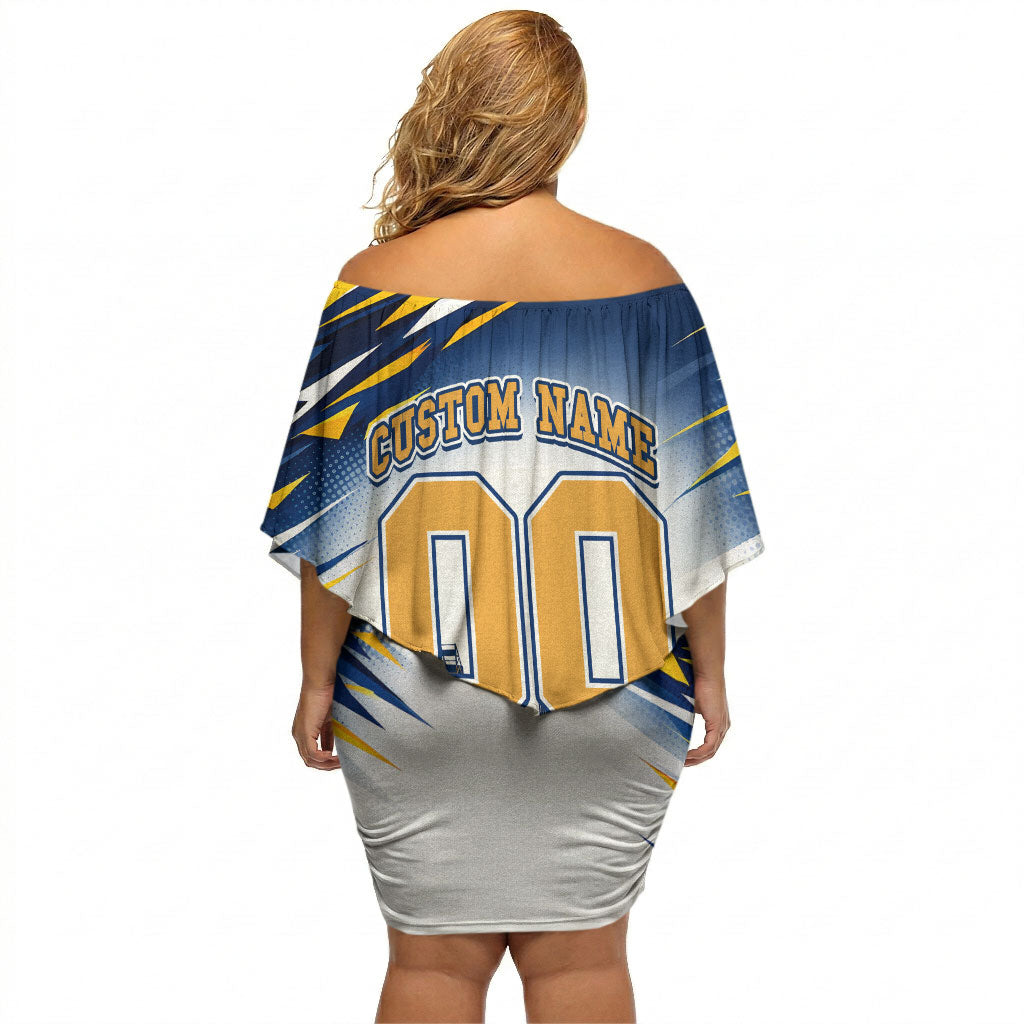 Personalised West Coast Eagles Fan Pride Off Shoulder Short Dress Muscular Eagle Mascot Graphic Art With Perth City Skyline