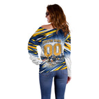 Personalised West Coast Eagles Fan Pride Off Shoulder Sweater Muscular Eagle Mascot Graphic Art With Perth City Skyline