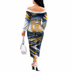 Personalised West Coast Eagles Fan Pride Off The Shoulder Long Sleeve Dress Muscular Eagle Mascot Graphic Art With Perth City Skyline