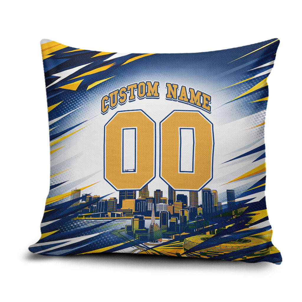 Personalised West Coast Eagles Fan Pride Pillow Cover Muscular Eagle Mascot Graphic Art With Perth City Skyline