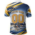 Personalised West Coast Eagles Fan Pride Polo Shirt Muscular Eagle Mascot Graphic Art With Perth City Skyline