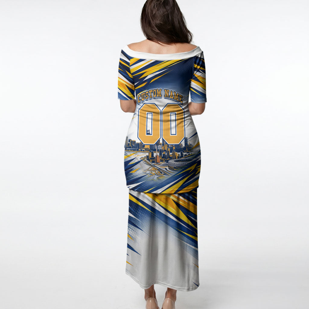 Personalised West Coast Eagles Fan Pride Puletasi Muscular Eagle Mascot Graphic Art With Perth City Skyline