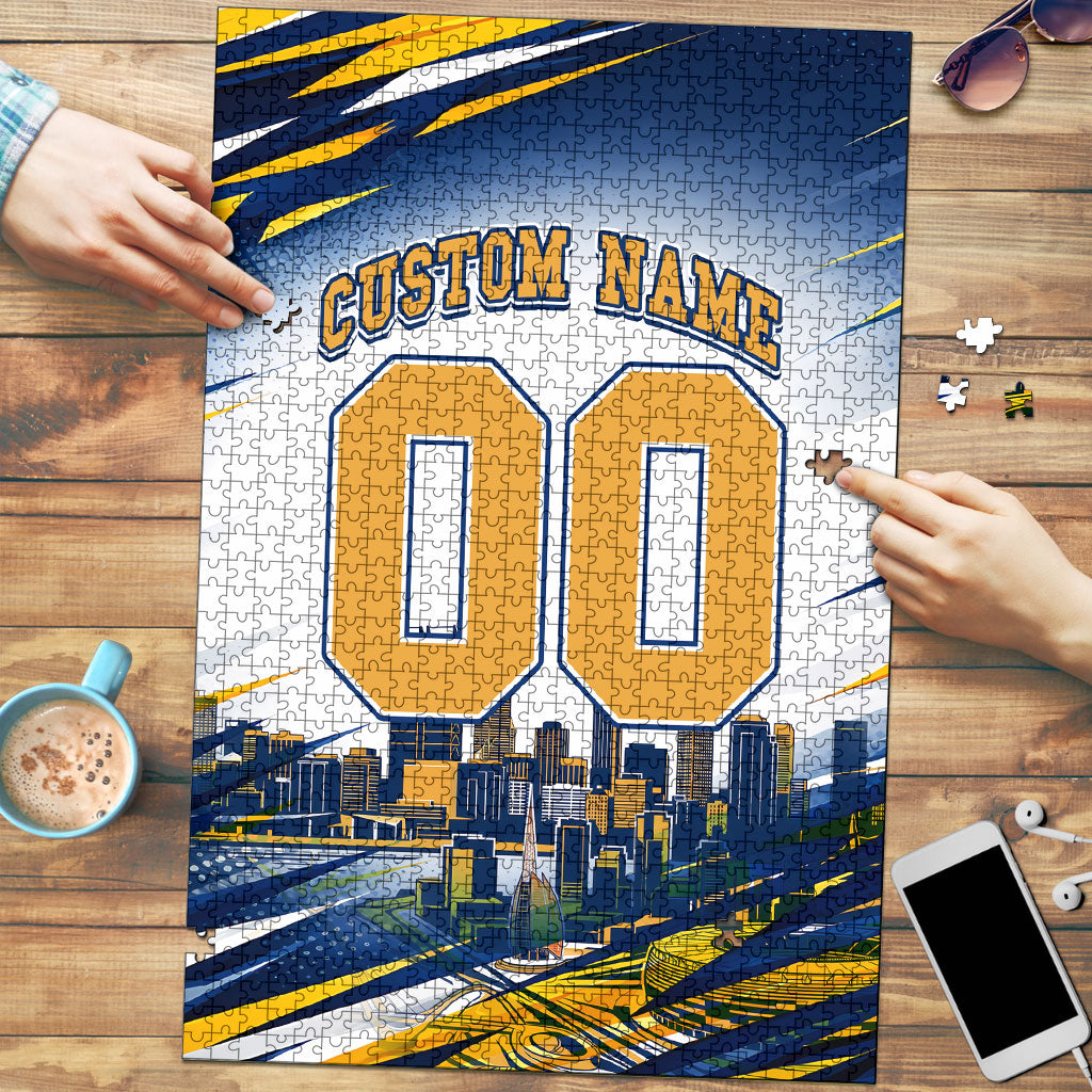 Personalised West Coast Eagles Fan Pride Puzzle Muscular Eagle Mascot Graphic Art With Perth City Skyline