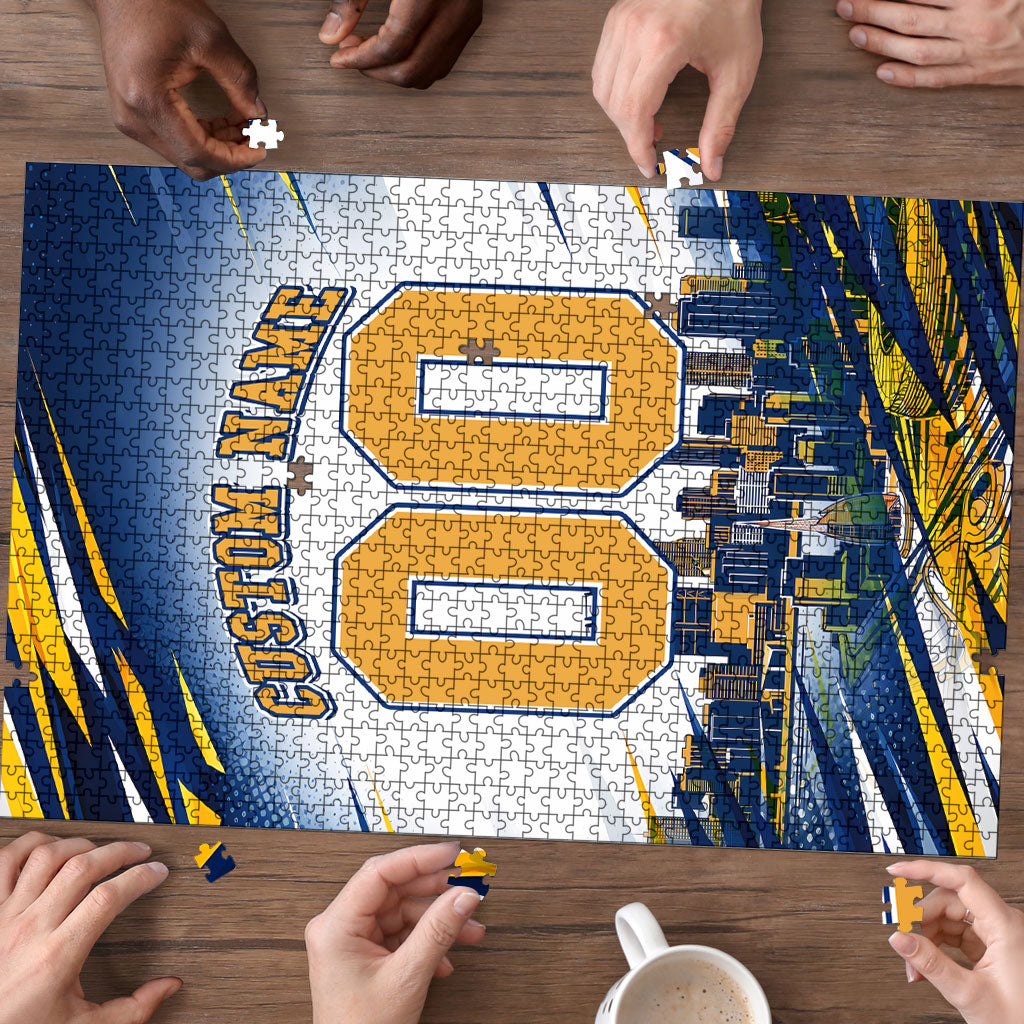 Personalised West Coast Eagles Fan Pride Puzzle Muscular Eagle Mascot Graphic Art With Perth City Skyline