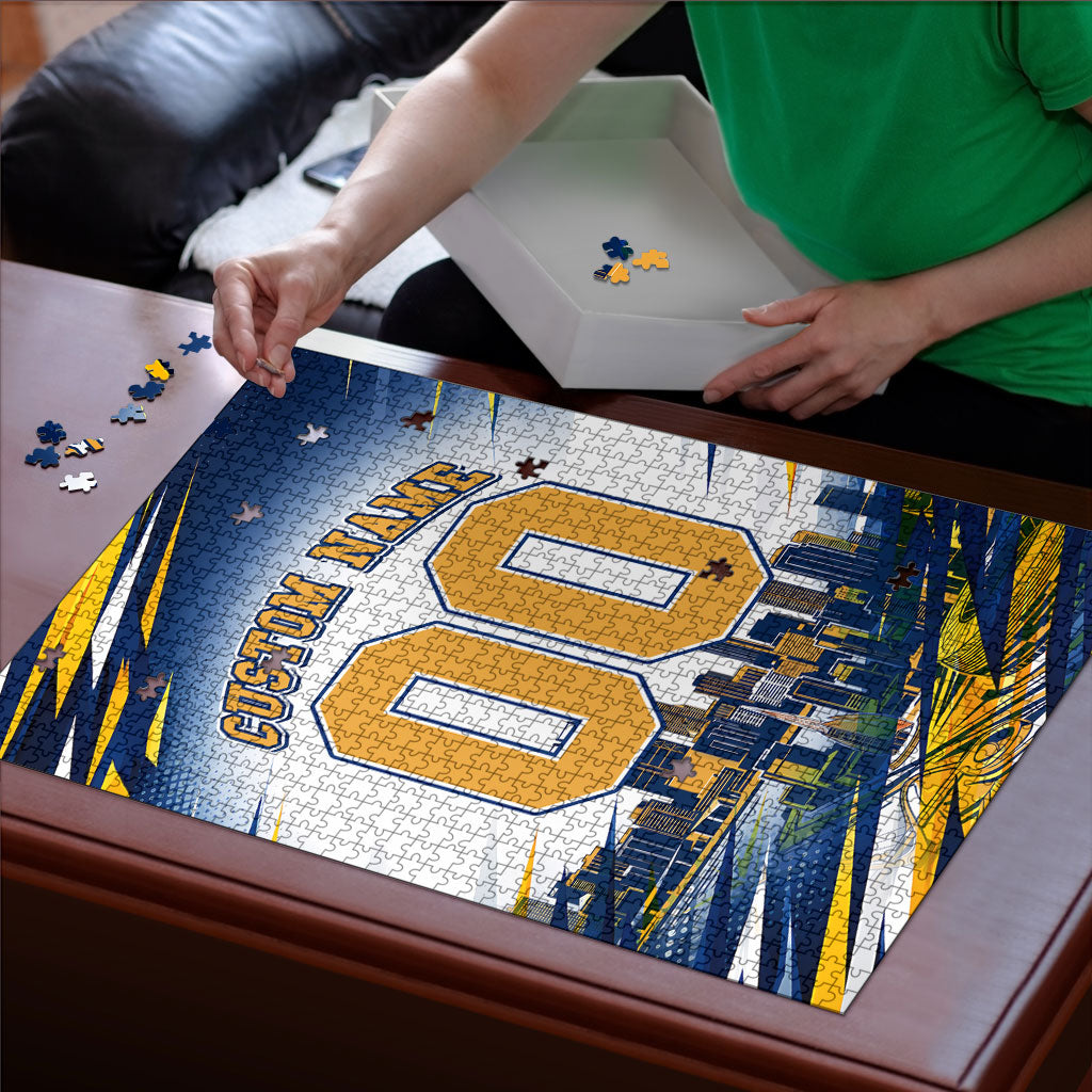 Personalised West Coast Eagles Fan Pride Puzzle Muscular Eagle Mascot Graphic Art With Perth City Skyline