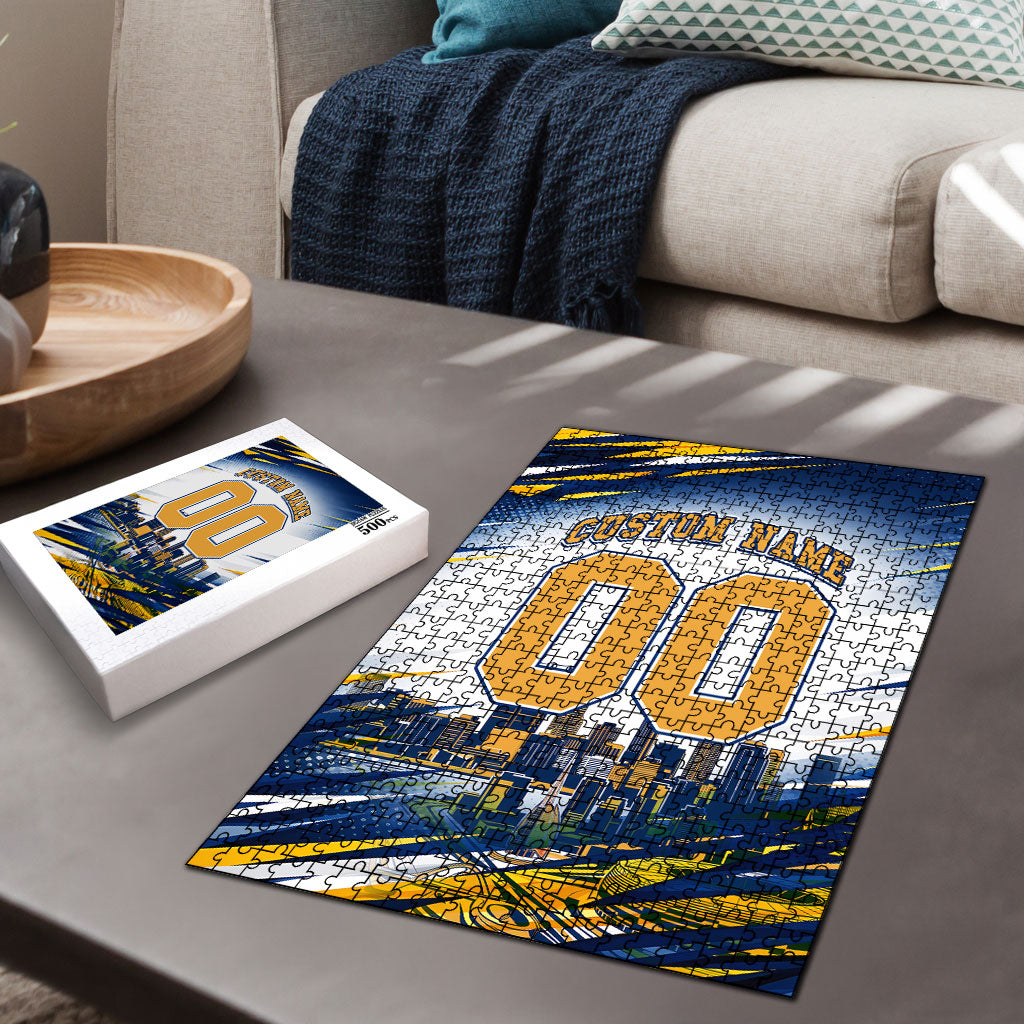 Personalised West Coast Eagles Fan Pride Puzzle Muscular Eagle Mascot Graphic Art With Perth City Skyline