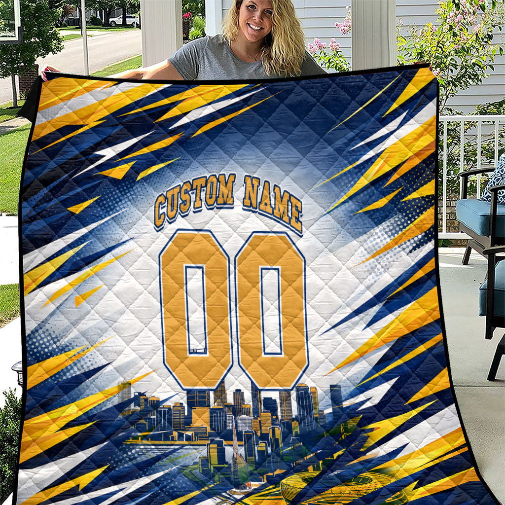 Personalised West Coast Eagles Fan Pride Quilt Muscular Eagle Mascot Graphic Art With Perth City Skyline