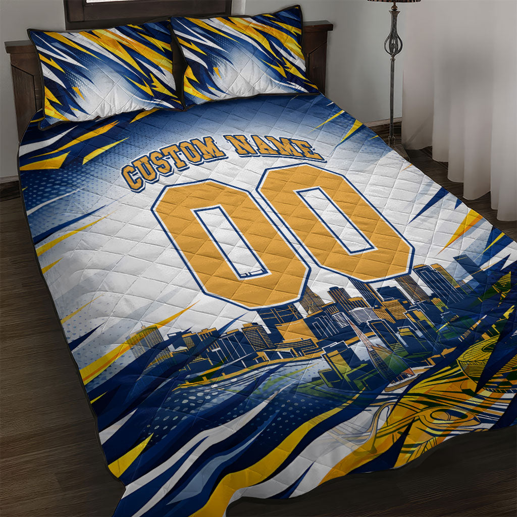 Personalised West Coast Eagles Fan Pride Quilt Bed Set Muscular Eagle Mascot Graphic Art With Perth City Skyline