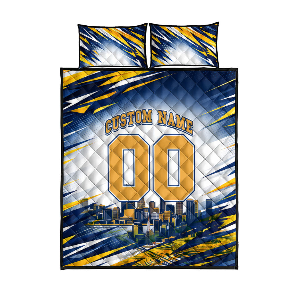 Personalised West Coast Eagles Fan Pride Quilt Bed Set Muscular Eagle Mascot Graphic Art With Perth City Skyline