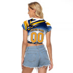Personalised West Coast Eagles Fan Pride Raglan Cropped T Shirt Muscular Eagle Mascot Graphic Art With Perth City Skyline