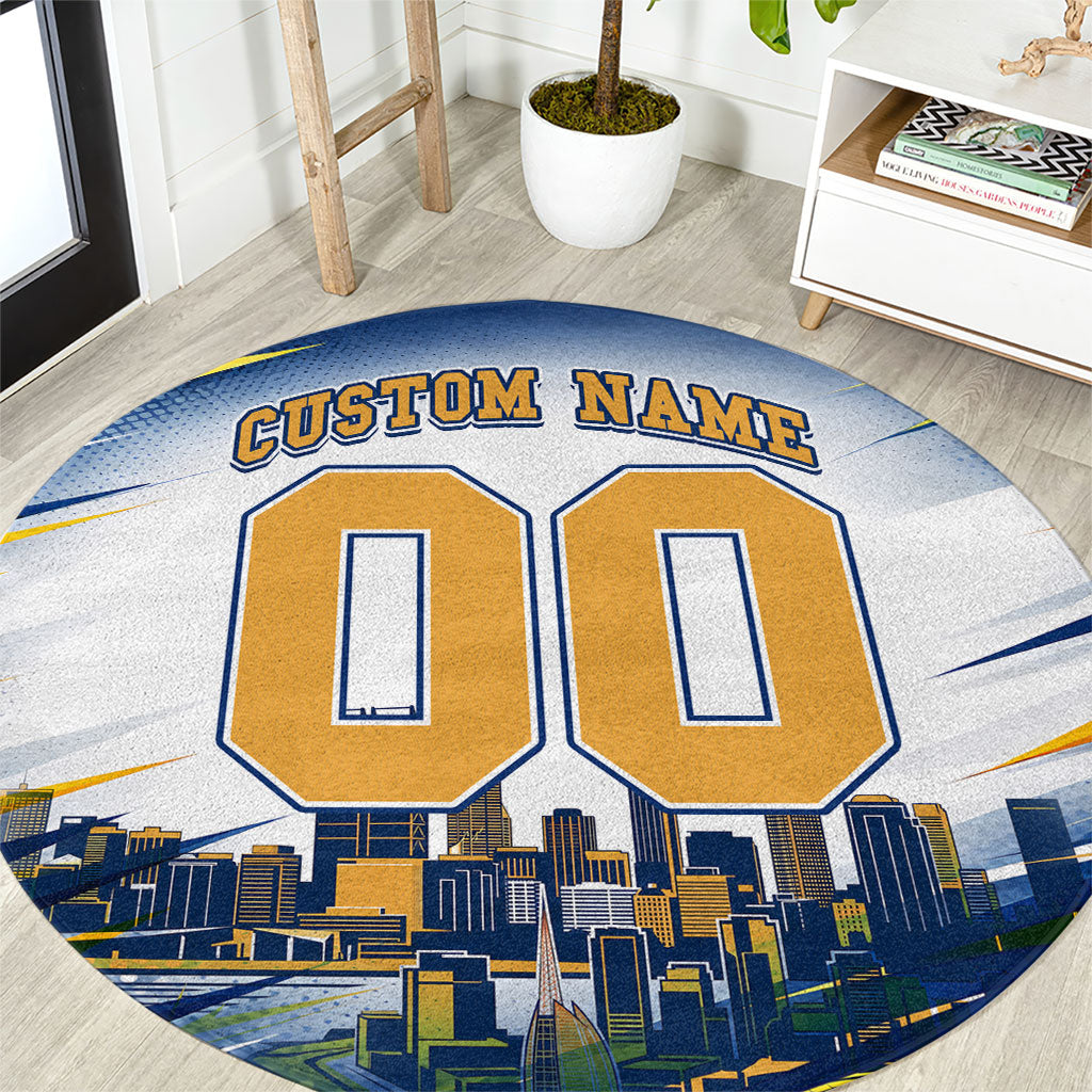 Personalised West Coast Eagles Fan Pride Round Carpet Muscular Eagle Mascot Graphic Art With Perth City Skyline