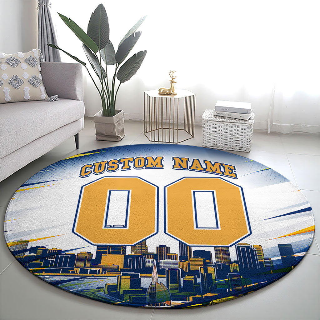 Personalised West Coast Eagles Fan Pride Round Carpet Muscular Eagle Mascot Graphic Art With Perth City Skyline