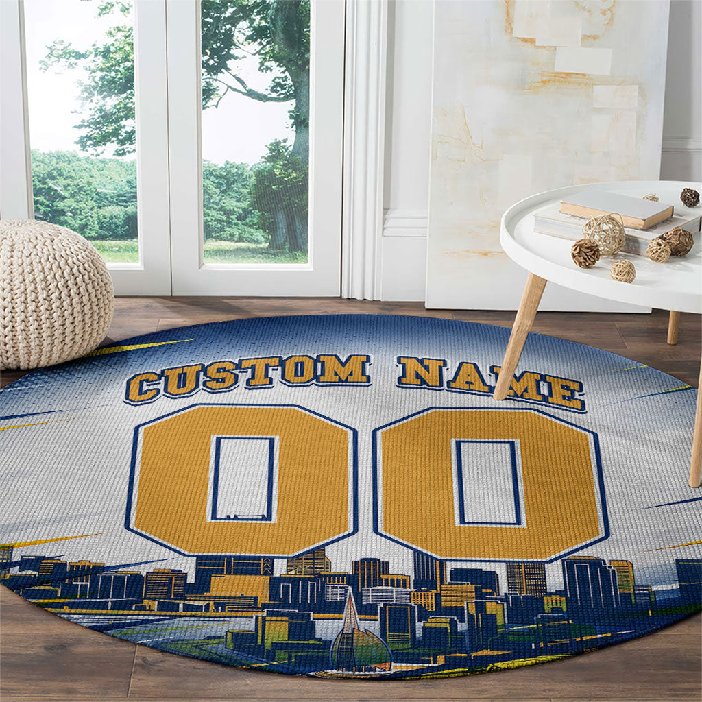 Personalised West Coast Eagles Fan Pride Round Carpet Muscular Eagle Mascot Graphic Art With Perth City Skyline