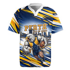 Personalised West Coast Eagles Fan Pride Rugby Jersey Muscular Eagle Mascot Graphic Art With Perth City Skyline
