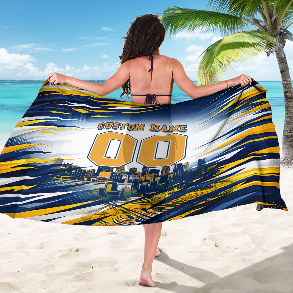 Personalised West Coast Eagles Fan Pride Sarong Muscular Eagle Mascot Graphic Art With Perth City Skyline