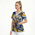 Personalised West Coast Eagles Fan Pride Scrub Top Muscular Eagle Mascot Graphic Art With Perth City Skyline