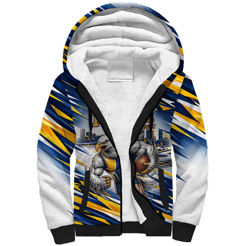 Personalised West Coast Eagles Fan Pride Sherpa Hoodie Muscular Eagle Mascot Graphic Art With Perth City Skyline