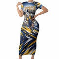 Personalised West Coast Eagles Fan Pride Short Sleeve Bodycon Dress Muscular Eagle Mascot Graphic Art With Perth City Skyline