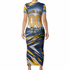 Personalised West Coast Eagles Fan Pride Short Sleeve Bodycon Dress Muscular Eagle Mascot Graphic Art With Perth City Skyline