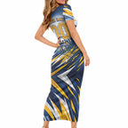 Personalised West Coast Eagles Fan Pride Short Sleeve Bodycon Dress Muscular Eagle Mascot Graphic Art With Perth City Skyline