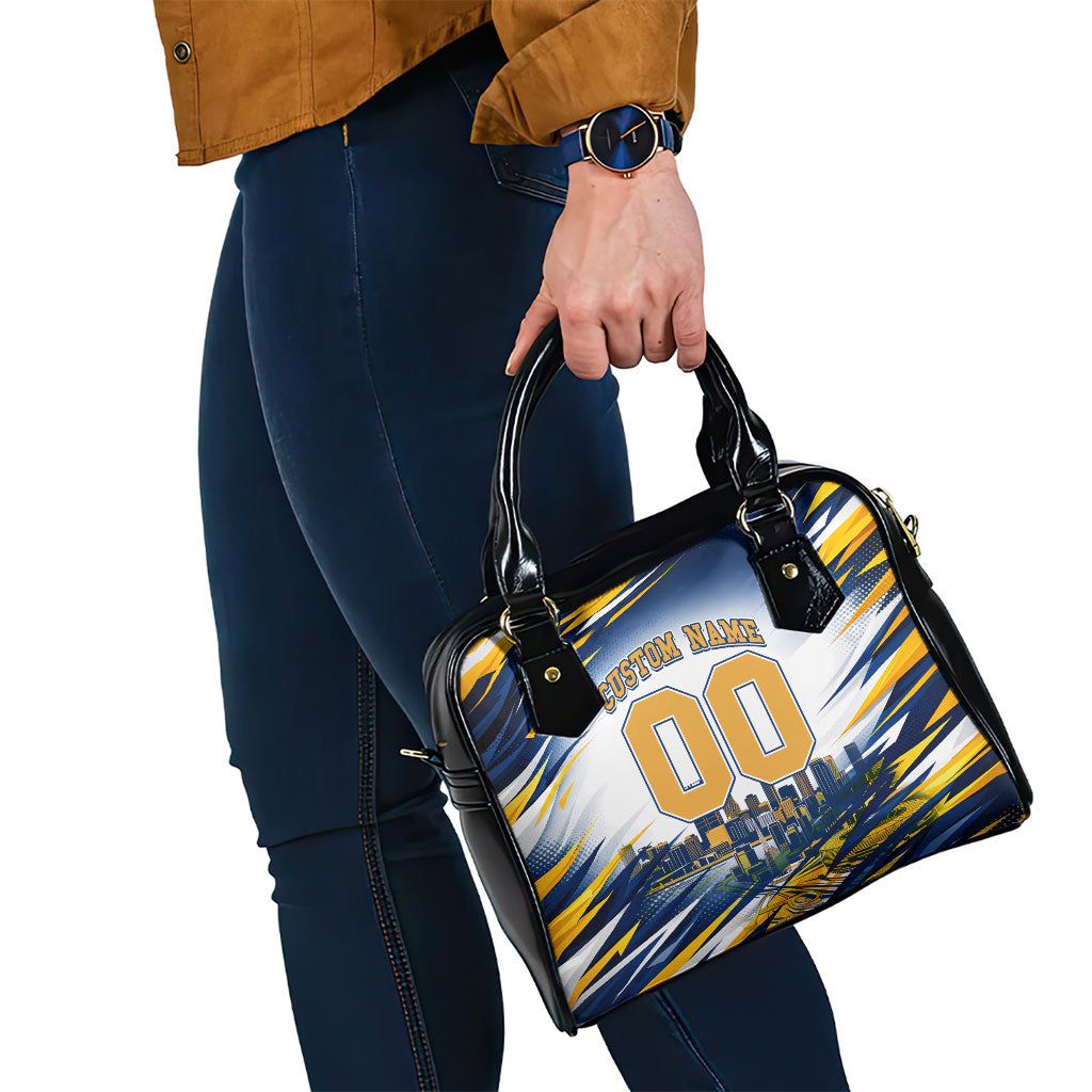 Personalised West Coast Eagles Fan Pride Shoulder Handbag Muscular Eagle Mascot Graphic Art With Perth City Skyline