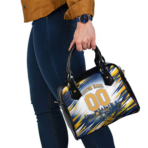 Personalised West Coast Eagles Fan Pride Shoulder Handbag Muscular Eagle Mascot Graphic Art With Perth City Skyline