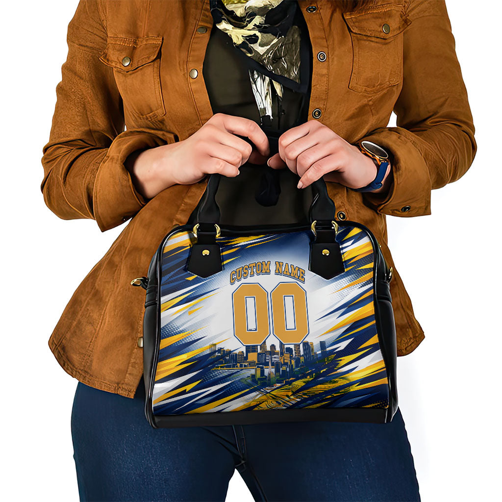 Personalised West Coast Eagles Fan Pride Shoulder Handbag Muscular Eagle Mascot Graphic Art With Perth City Skyline