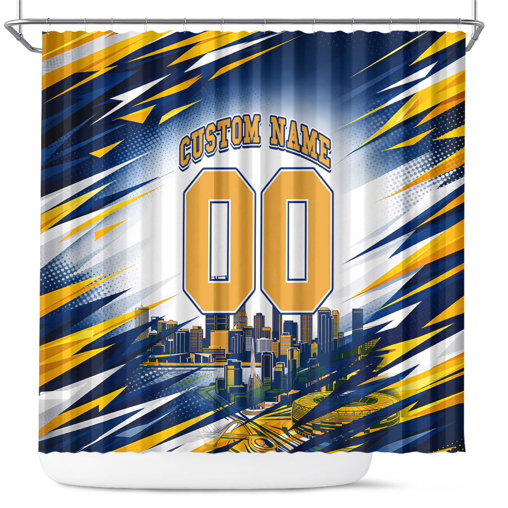 Personalised West Coast Eagles Fan Pride Shower Curtain Muscular Eagle Mascot Graphic Art With Perth City Skyline