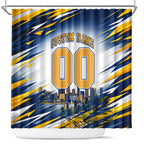 Personalised West Coast Eagles Fan Pride Shower Curtain Muscular Eagle Mascot Graphic Art With Perth City Skyline