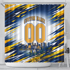 Personalised West Coast Eagles Fan Pride Shower Curtain Muscular Eagle Mascot Graphic Art With Perth City Skyline