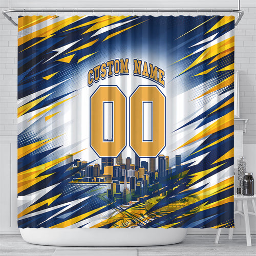 Personalised West Coast Eagles Fan Pride Shower Curtain Muscular Eagle Mascot Graphic Art With Perth City Skyline
