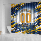 Personalised West Coast Eagles Fan Pride Shower Curtain Muscular Eagle Mascot Graphic Art With Perth City Skyline