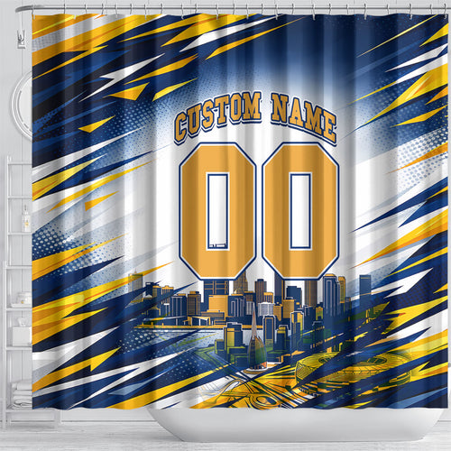Personalised West Coast Eagles Fan Pride Shower Curtain Muscular Eagle Mascot Graphic Art With Perth City Skyline