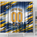 Personalised West Coast Eagles Fan Pride Shower Curtain Muscular Eagle Mascot Graphic Art With Perth City Skyline