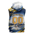 Personalised West Coast Eagles Fan Pride Sleeveless Zip Hoodie Muscular Eagle Mascot Graphic Art With Perth City Skyline