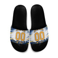 Personalised West Coast Eagles Fan Pride Slide Sandals Muscular Eagle Mascot Graphic Art With Perth City Skyline