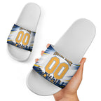 Personalised West Coast Eagles Fan Pride Slide Sandals Muscular Eagle Mascot Graphic Art With Perth City Skyline