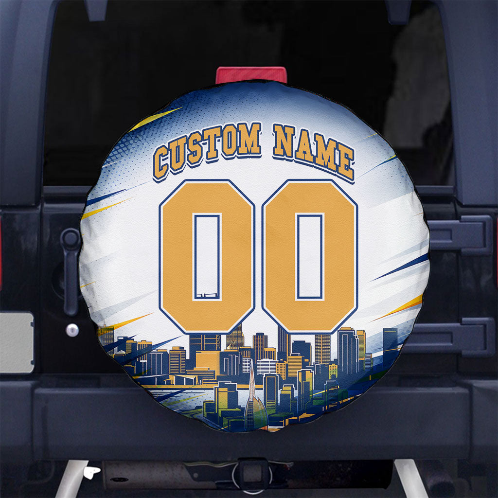 Personalised West Coast Eagles Fan Pride Spare Tire Cover Muscular Eagle Mascot Graphic Art With Perth City Skyline