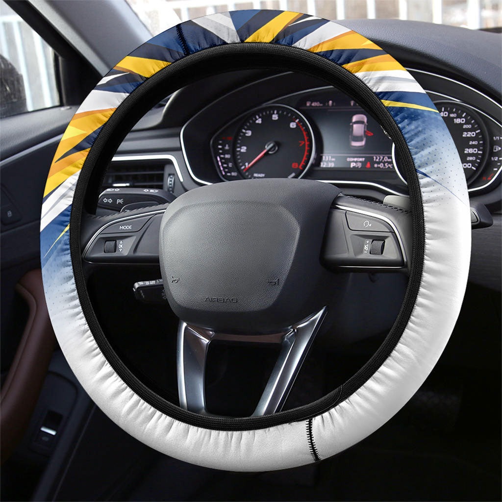 West Coast Eagles Fan Pride Steering Wheel Cover Muscular Eagle Mascot Graphic Art With Perth City Skyline