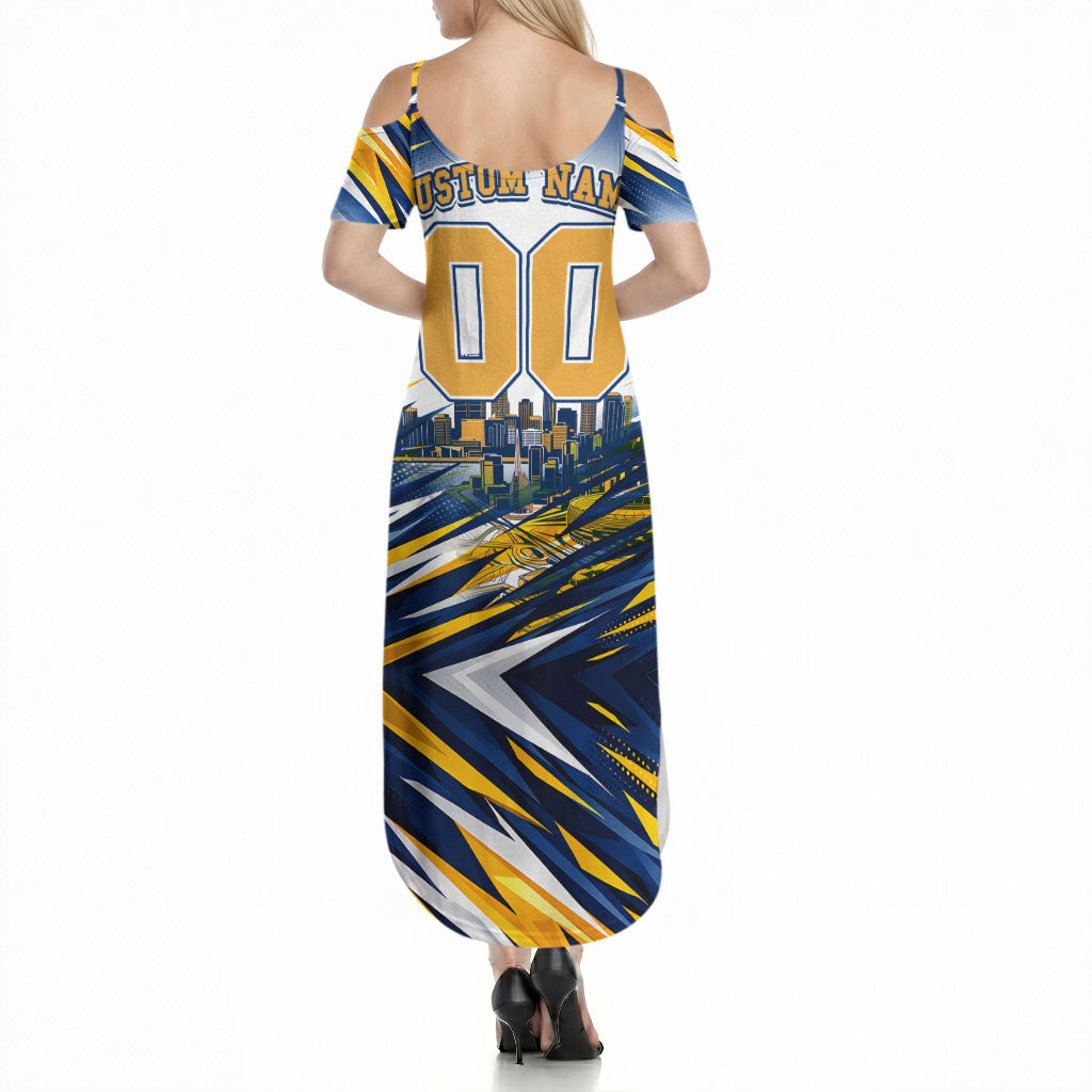 Personalised West Coast Eagles Fan Pride Summer Maxi Dress Muscular Eagle Mascot Graphic Art With Perth City Skyline