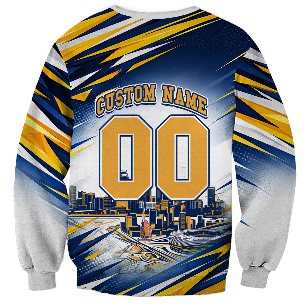 Personalised West Coast Eagles Fan Pride Sweatshirt Muscular Eagle Mascot Graphic Art With Perth City Skyline