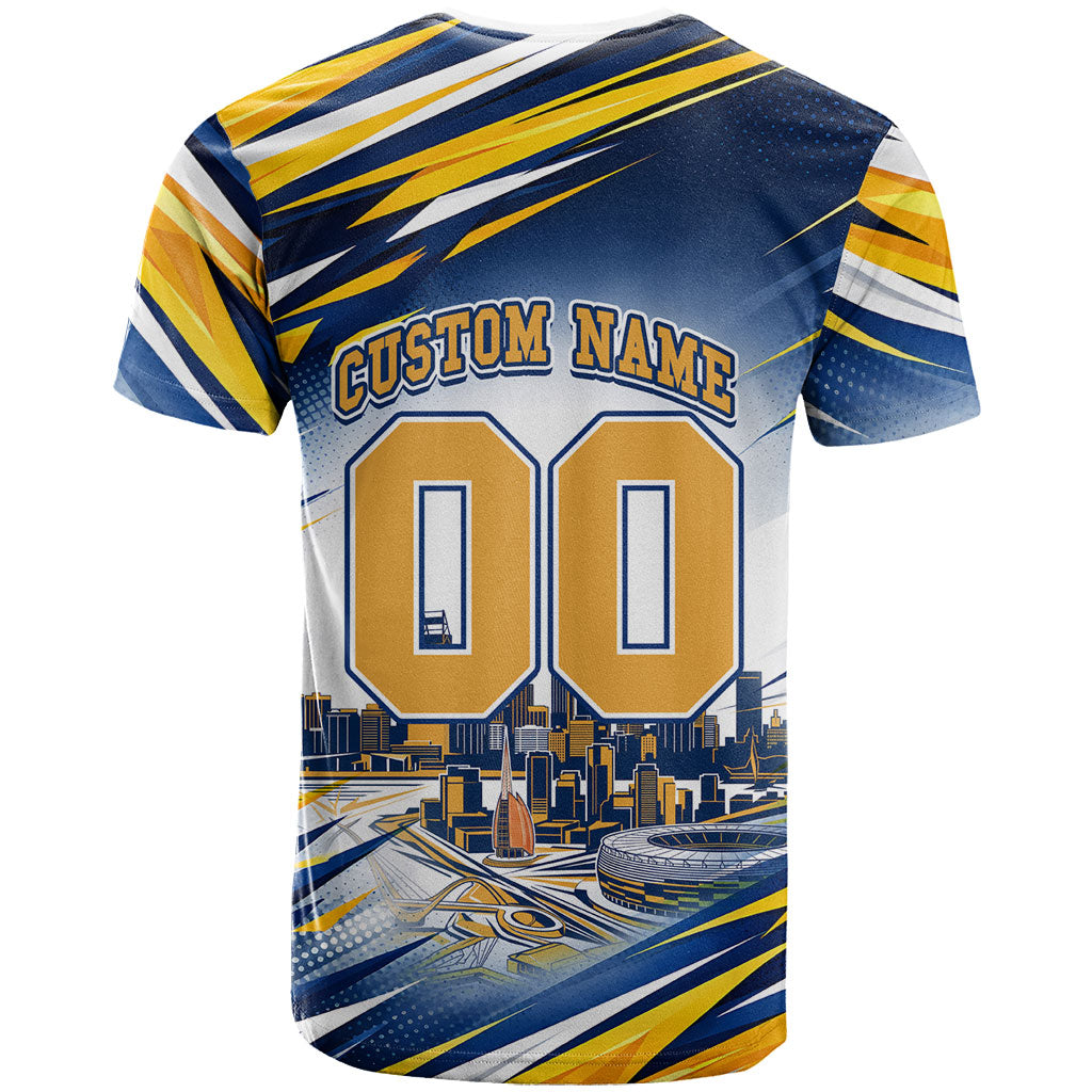 Personalised West Coast Eagles Fan Pride T Shirt Muscular Eagle Mascot Graphic Art With Perth City Skyline