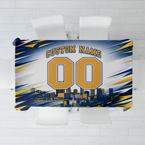 Personalised West Coast Eagles Fan Pride Tablecloth Muscular Eagle Mascot Graphic Art With Perth City Skyline