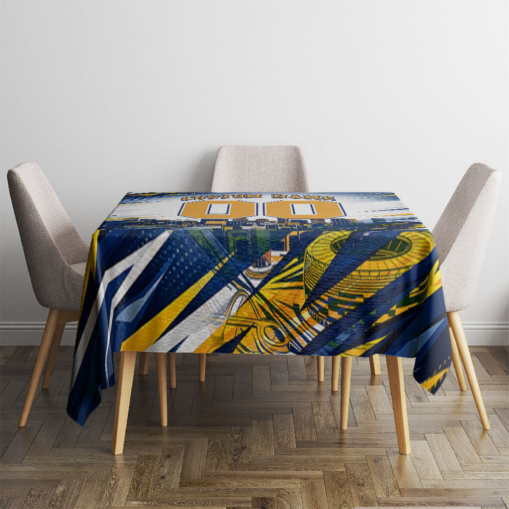 Personalised West Coast Eagles Fan Pride Tablecloth Muscular Eagle Mascot Graphic Art With Perth City Skyline