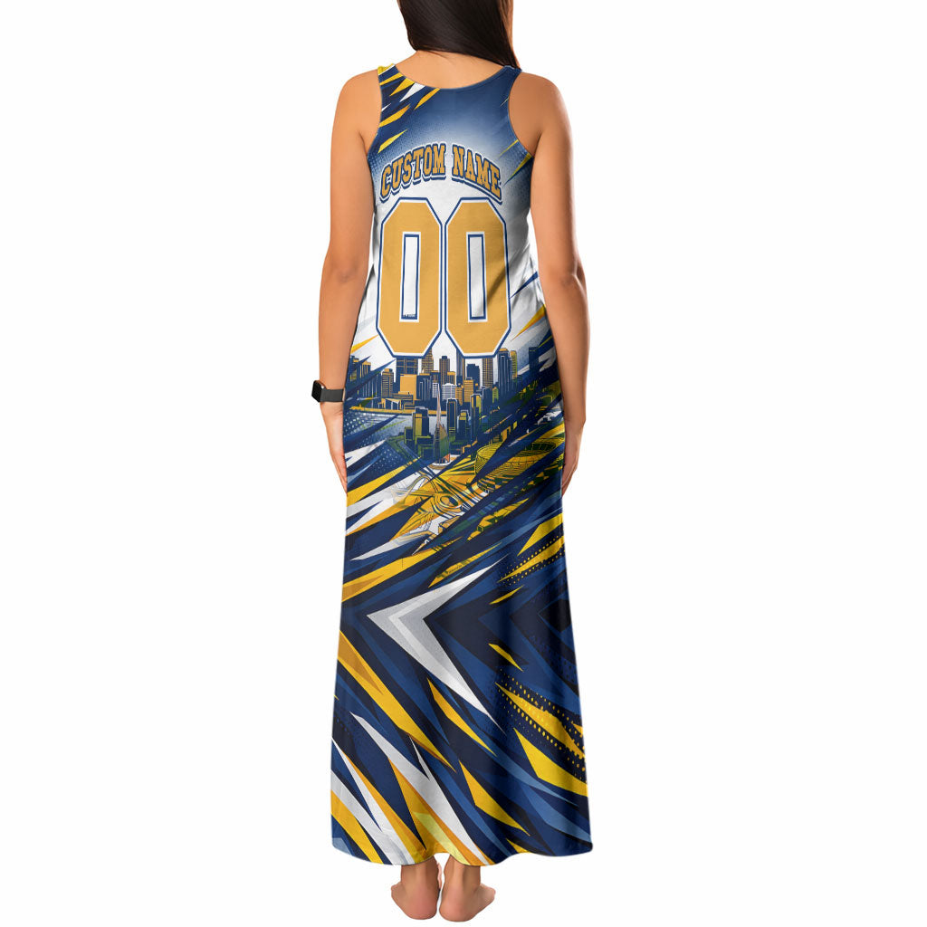 Personalised West Coast Eagles Fan Pride Tank Maxi Dress Muscular Eagle Mascot Graphic Art With Perth City Skyline