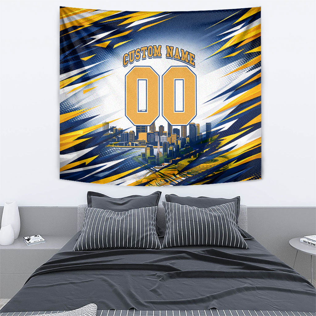 Personalised West Coast Eagles Fan Pride Tapestry Muscular Eagle Mascot Graphic Art With Perth City Skyline