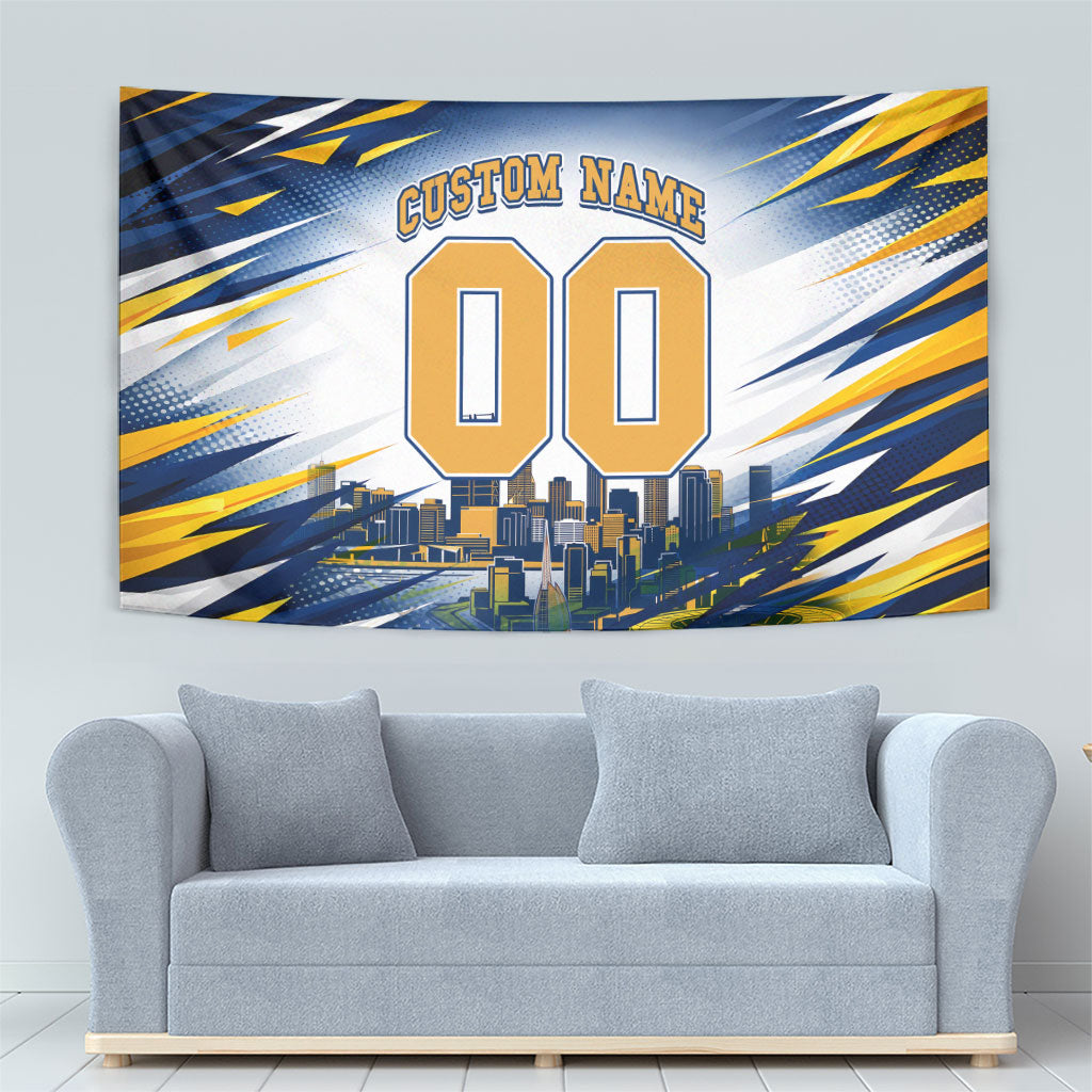 Personalised West Coast Eagles Fan Pride Tapestry Muscular Eagle Mascot Graphic Art With Perth City Skyline